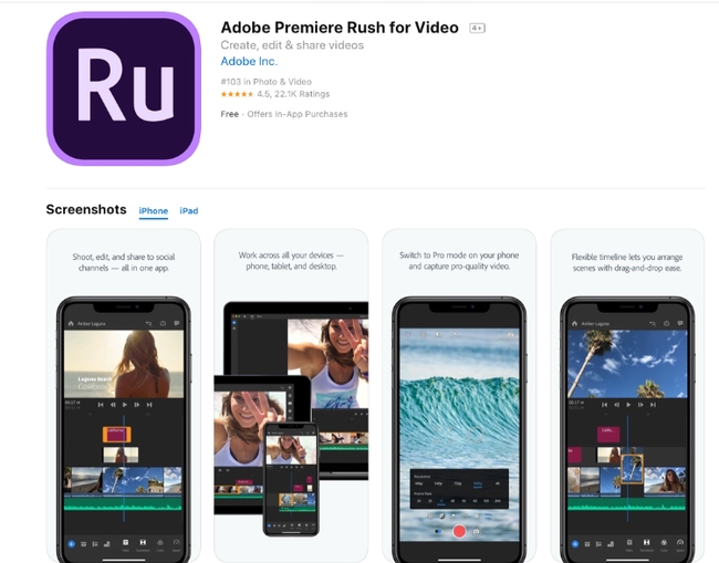 Adobe Premiere Rush video editing app