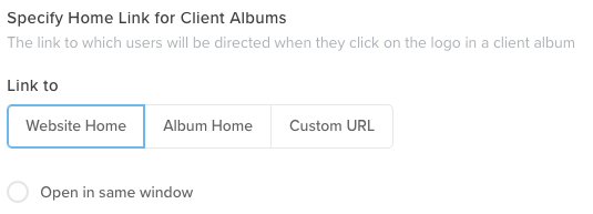 Set Home link for your Client Album