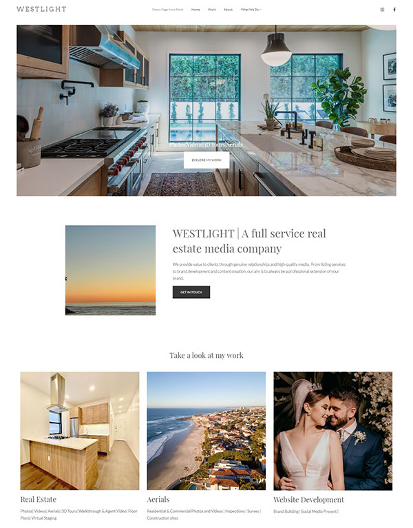 Westlight - real estate photography website built using Pixpa