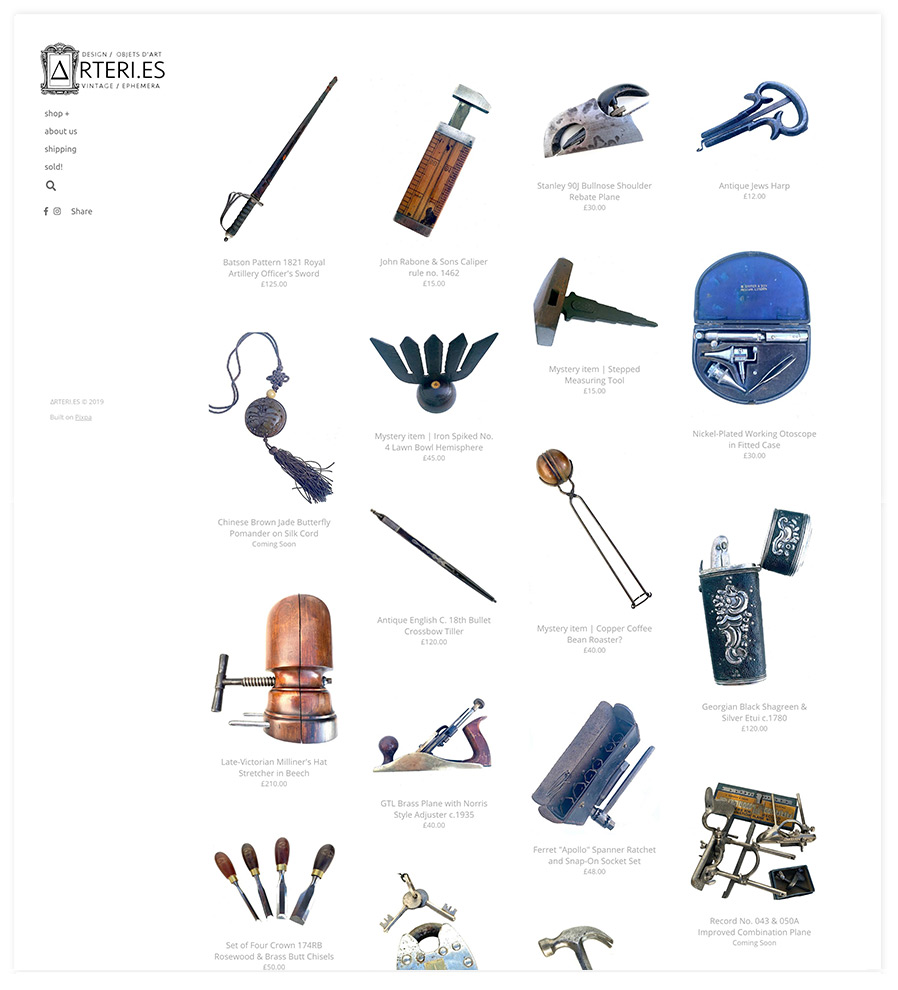 Arteries Vintage Tools Ecommerce Website