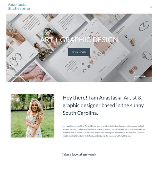 Anastasia Shcherbina - Artist and Graphic designer portfolio website built on Pixpa