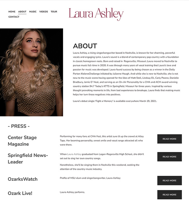 Singer Laura Ashley's About Me Page