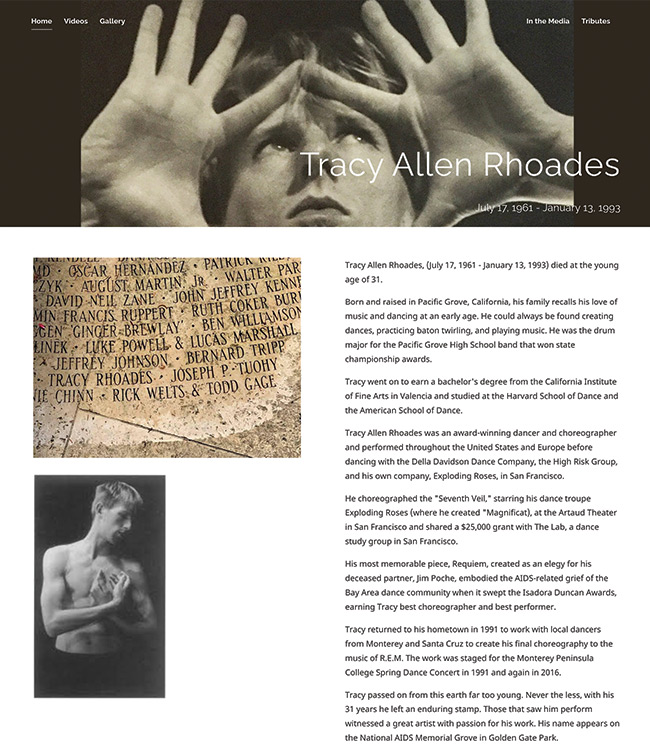 Tracy Allen Rhoade’s Memorial Website About page