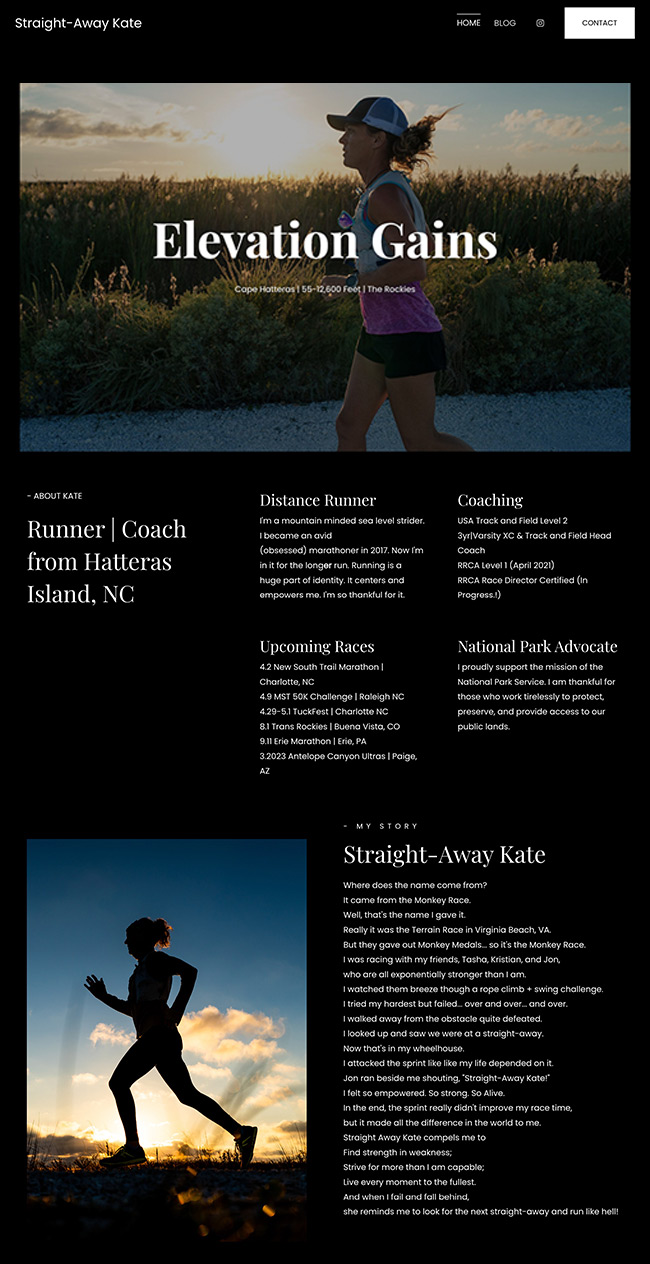 Straight Away Kate - Runner, Coach Portfolio Website