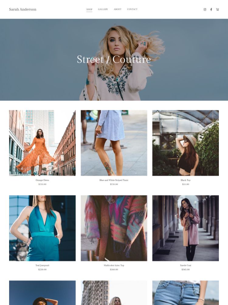 Avenue -  Pixpa Fashion Portfolio Website Template